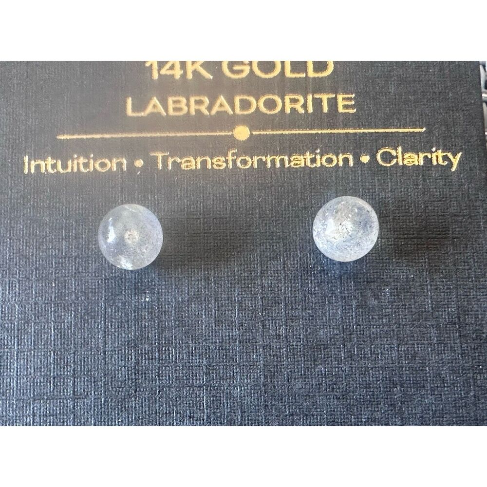 14k Solid Yellow Gold Labradorite Stud Earrings - image 1